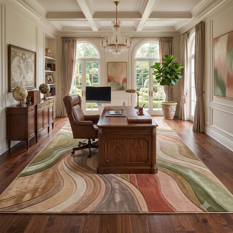 Modern Abstract Hand-Tufted Area Rug in Sage Green, Terracotta & Beige – High-Low Texture Soft Carpet for Living Room