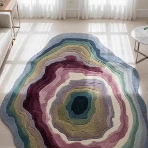 Hand Tufted Rug, Statement Wool Irregular Shaped Modern Area Rug 8x10 Oversized Contemporary Living Room Statement