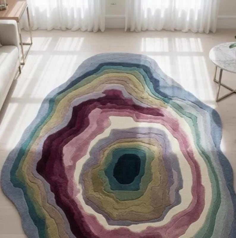Hand Tufted Rug, Statement Wool Irregular Shaped Modern Area Rug 8x10 Oversized Contemporary Living Room Statement