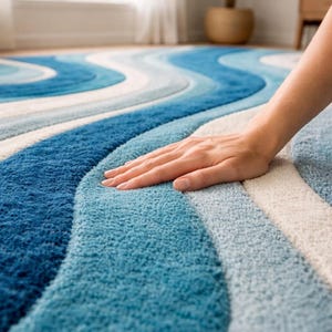 Hand Tufted Rug, Blue Teal Ivory Rug, 9x12 Area Rug, Large Living Room Rug, Custom Carpet Area