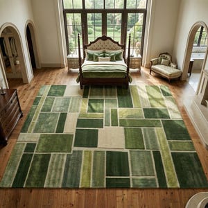 Hand Tufted Rug, Modern Rug Design In Terracotta, Sage Green And Beige Area Rug, High Low Texture Rug, Soft Floor Rug, Luxury Home Decor