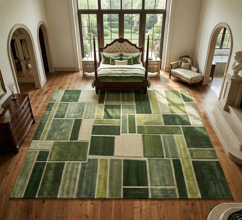 Hand Tufted Rug, Modern Rug Design In Terracotta, Sage Green And Beige Area Rug, High Low Texture Rug, Soft Floor Rug, Luxury Home Decor