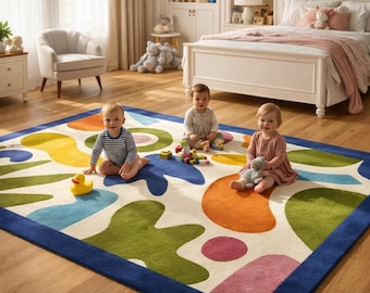 Modern kinderkamertapijt: kleurrijk getuft wollen kinderkleed, zacht vloerkleed, abstract speelkleed