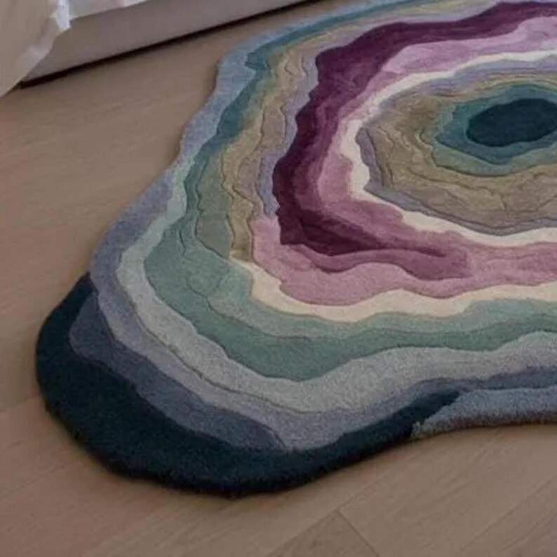 Hand Tufted Rug, Statement Wool Irregular Shaped Modern Area Rug 8x10 Oversized Contemporary Living Room Statement