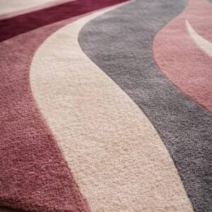 Modern Abstract Rug: Hand Tufted Wool, Large Contemporary Grey and Blush Pink Designer Rug
