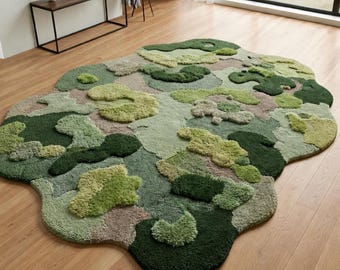 Moss rug Hand Tufted 3D Green Soft Cozy Rug, Oversized Nature Inspired Rug for Bedroom or Living Room Decor, Relaxation room rug