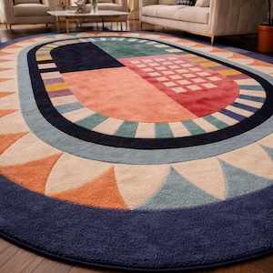 Hand tufted wool rug oval colorful abstract bedroom rug soft wool rug luxury rug