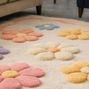 Floral area rug kawaii home decor, colorful soft wool rug, custom hand tufted rug