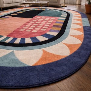 Hand tufted wool rug oval colorful abstract bedroom rug soft wool rug luxury rug