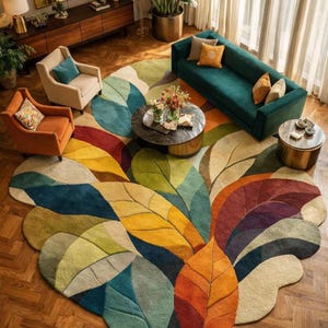Handgetufteter Wollteppich, mehrfarbiger abstrakter 15x20 8x10 9x12, großflächiger Schlafzimmerteppich, moderner Teppich mit unregelmäßiger Form