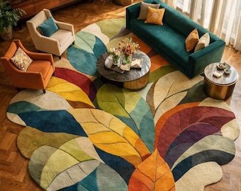 Alfombra de lana tejida a mano, abstracta multicolor, 12,7 x 20,3 x 25,4 cm, para dormitorio grande, moderna, con formas irregulares.