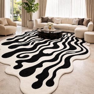 Hand Tufted Wool Rug, Irregular shaped rug, Modern Abstract Wavy Rug Contemporary Statement Rug for Living Room & Bedroom 5x8 6x9 8x10 9x12