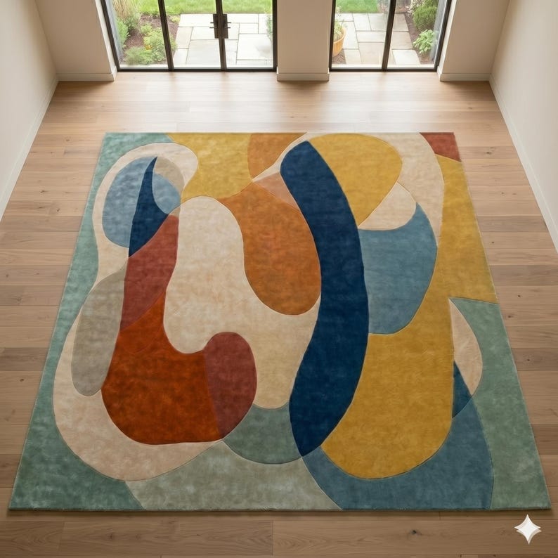 Handmade boho style wool rug for contemporary home interior