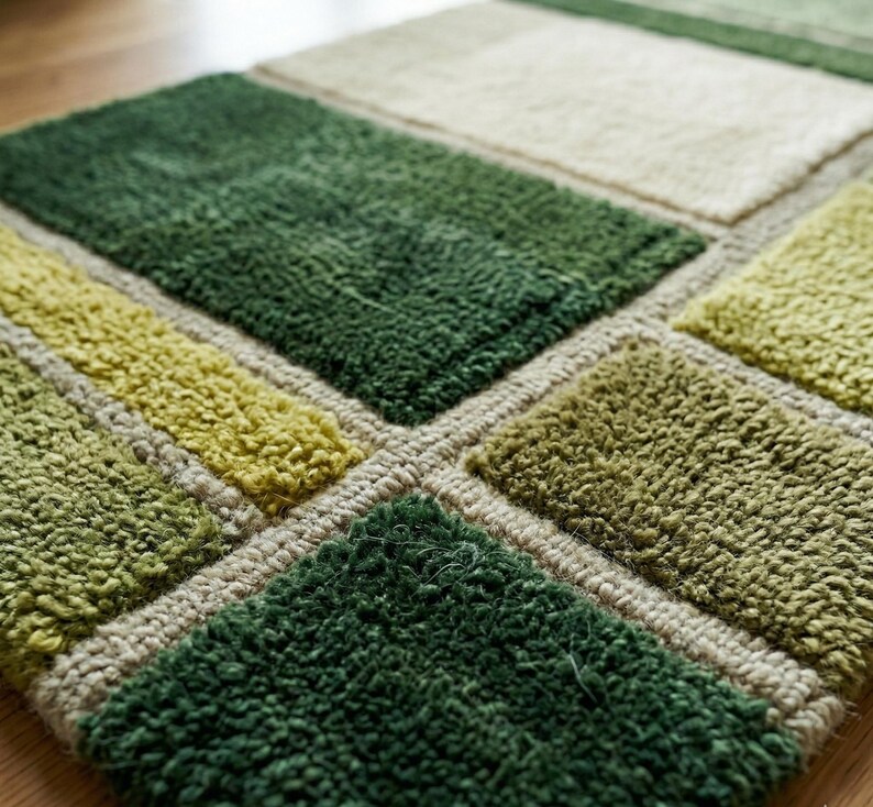 Hand Tufted Rug, Modern Rug Design In Terracotta, Sage Green And Beige Area Rug, High Low Texture Rug, Soft Floor Rug, Luxury Home Decor