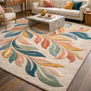 Hand Tufted Wool Rug, Modern Floral Abstract Rug, Handmade Carpet rug for Living room, Bedroom, Nursery, Entryway, Office Area rug 8x10 9x12