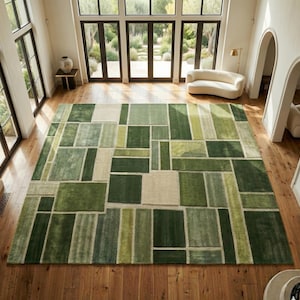 Hand Tufted Rug, Modern Rug Design In Terracotta, Sage Green And Beige Area Rug, High Low Texture Rug, Soft Floor Rug, Luxury Home Decor