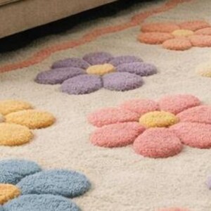 Floral area rug kawaii home decor, colorful soft wool rug, custom hand tufted rug