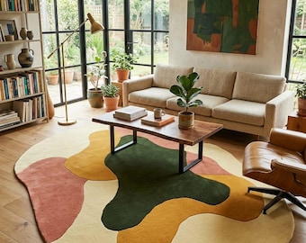 Hand Tufted Wool Rug, Irregular Shape Modern Abstract Designer Rugs for Living Room, Bedroom, Contemporary, Office rug Statement Carpet
