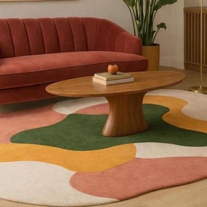 Hand Tufted Wool Area Rug, Irregular Shape Modern Abstract Designer Rug for Living Room, Bedroom, Contemporary, Office rug Statement Carpet