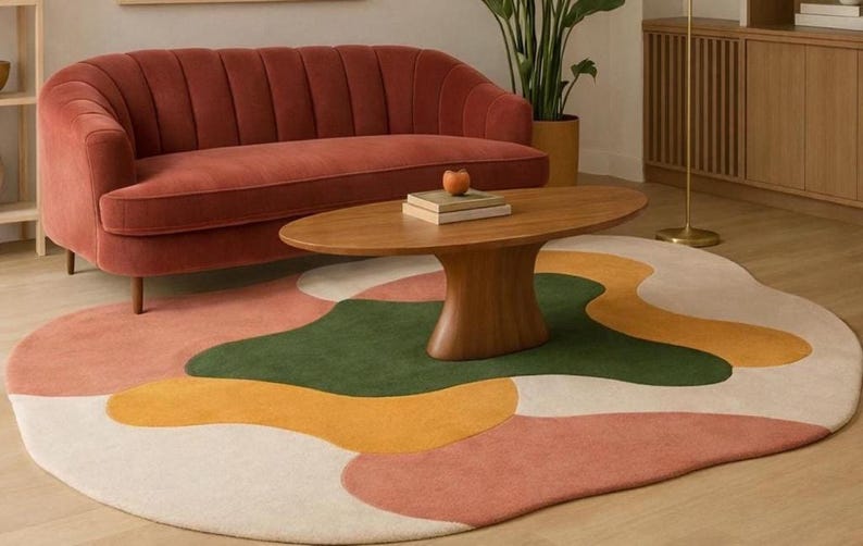 Hand Tufted Wool Area Rug, Irregular Shape Modern Abstract Designer Rug for Living Room, Bedroom, Contemporary, Office rug Statement Carpet