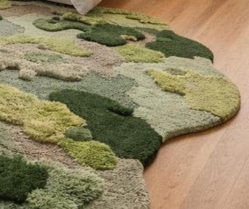 Moss rug Hand Tufted 3D Green Soft Cozy Rug, Oversized Nature Inspired Rug for Bedroom or Living Room Decor, Relaxation room rug