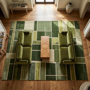 Hand Tufted Rug, Modern Rug Design In Terracotta, Sage Green And Beige Area Rug, High Low Texture Rug, Soft Floor Rug, Luxury Home Decor