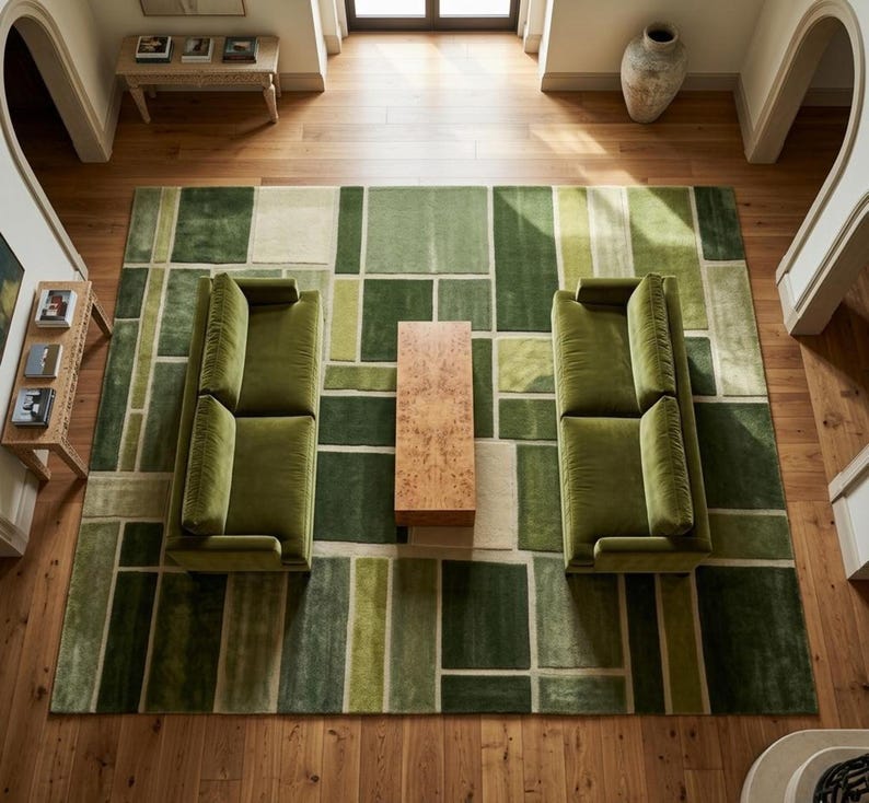 Hand Tufted Rug, Modern Rug Design In Terracotta, Sage Green And Beige Area Rug, High Low Texture Rug, Soft Floor Rug, Luxury Home Decor