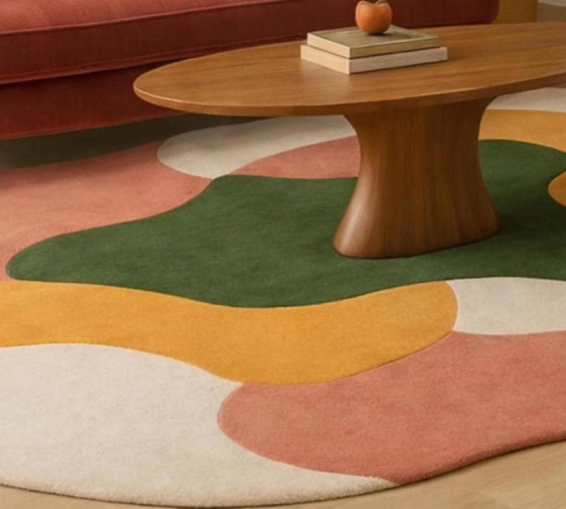 Hand Tufted Wool Area Rug, Irregular Shape Modern Abstract Designer Rug for Living Room, Bedroom, Contemporary, Office rug Statement Carpet