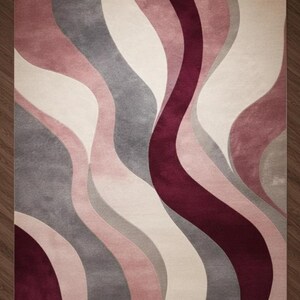 Modern Abstract Rug: Hand Tufted Wool, Large Contemporary Grey and Blush Pink Designer Rug