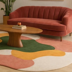 Hand Tufted Wool Area Rug, Irregular Shape Modern Abstract Designer Rug for Living Room, Bedroom, Contemporary, Office rug Statement Carpet