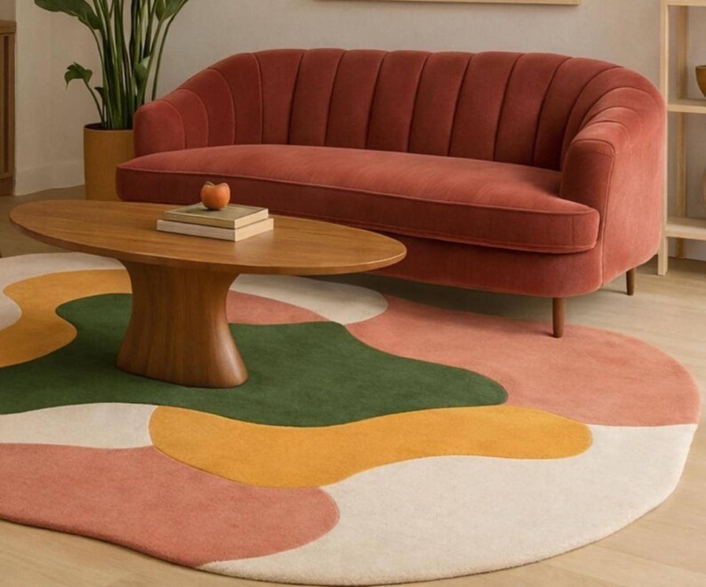 Hand Tufted Wool Area Rug, Irregular Shape Modern Abstract Designer Rug for Living Room, Bedroom, Contemporary, Office rug Statement Carpet