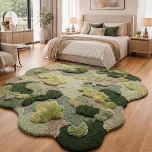 Moss rug Hand Tufted 3D Green Soft Cozy Rug, Oversized Nature Inspired Rug for Bedroom or Living Room Decor, Relaxation room rug