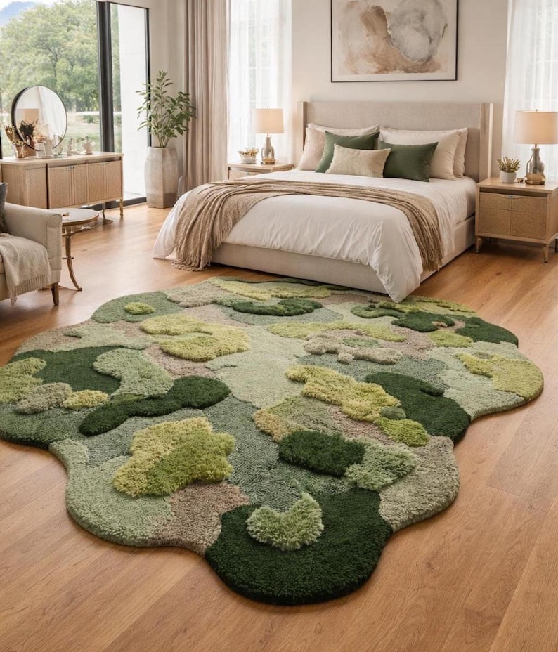 Moss rug Hand Tufted 3D Green Soft Cozy Rug, Oversized Nature Inspired Rug for Bedroom or Living Room Decor, Relaxation room rug