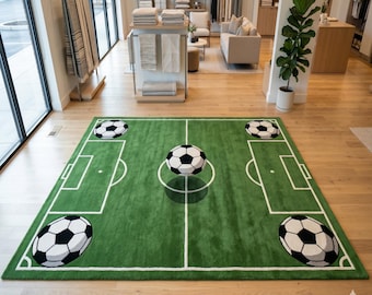 3D Soccer Field Rug Hand Tufted Wool Area Rug Kids Playroom