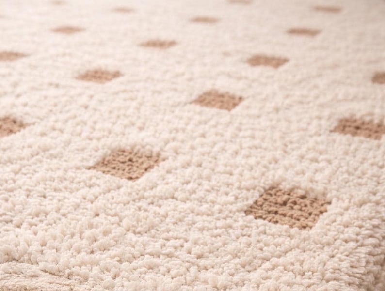 Hand Tufted Wool Rug - Cream & Beige Polka Dot Grid Rug - Large Area Rug for Living Room, Bedroom -Sage Thick Pile Boho Rug, 8x10 Area rug