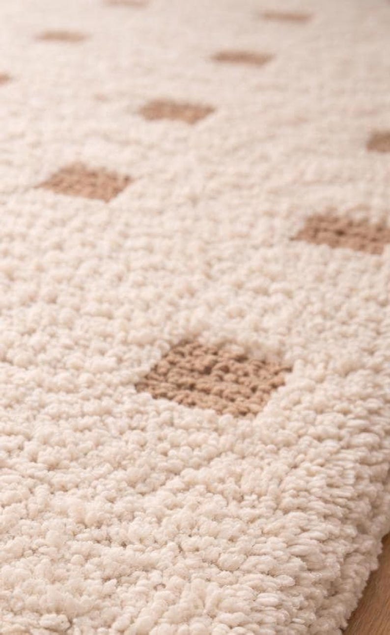 Hand Tufted Wool Rug - Cream & Beige Polka Dot Grid Rug - Large Area Rug for Living Room, Bedroom -Sage Thick Pile Boho Rug, 8x10 Area rug