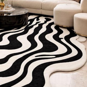 Hand Tufted Wool Rug, Irregular shaped rug, Modern Abstract Wavy Rug Contemporary Statement Rug for Living Room & Bedroom 5x8 6x9 8x10 9x12