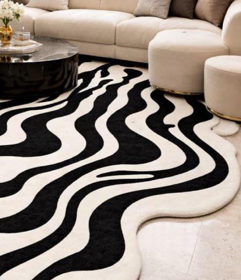 Hand Tufted Wool Rug, Irregular shaped rug, Modern Abstract Wavy Rug Contemporary Statement Rug for Living Room & Bedroom 5x8 6x9 8x10 9x12