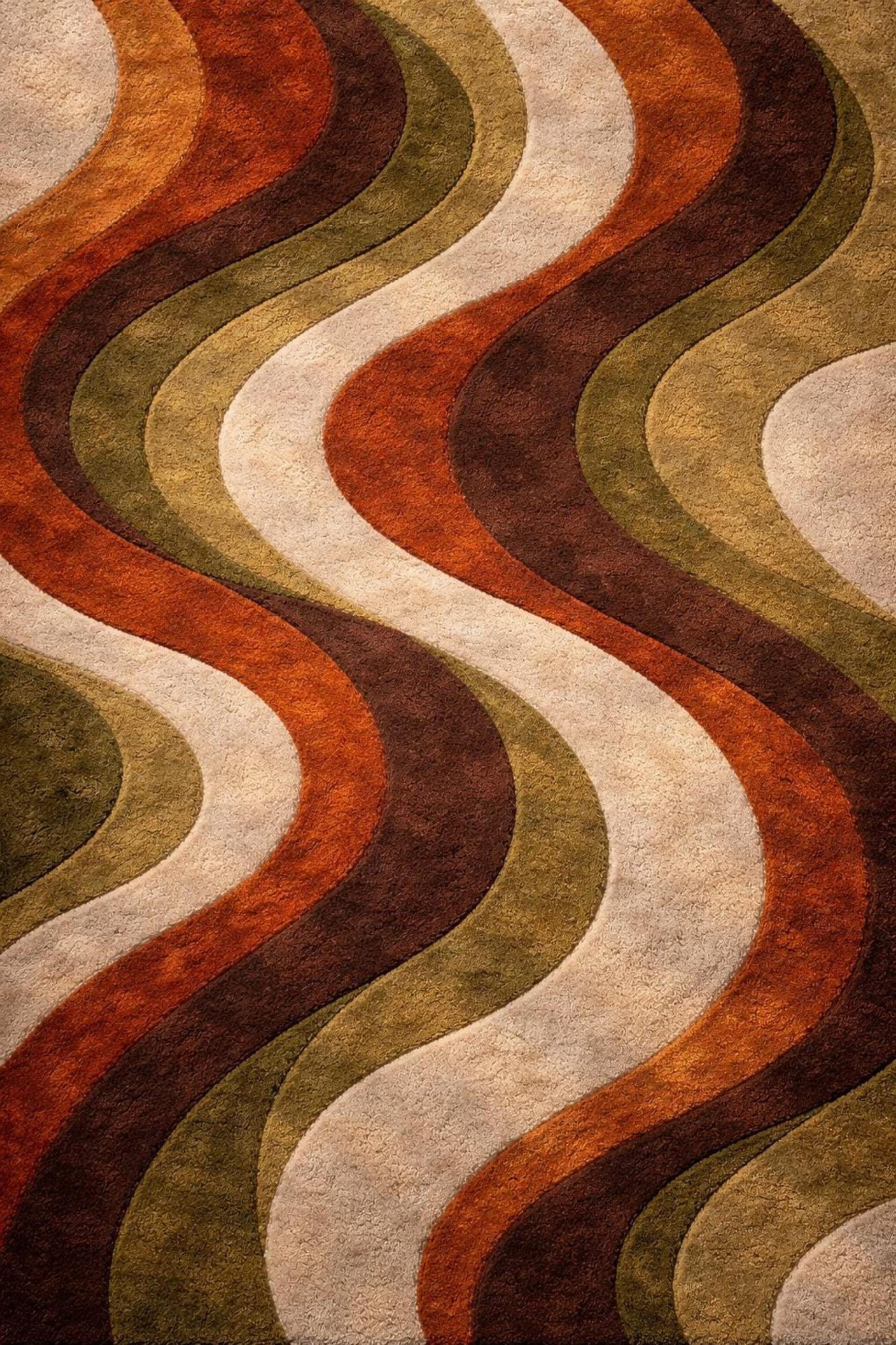 Retro 70s Style Wavy Hand-tufted Wool Rug - Modern Abstract Brown ...