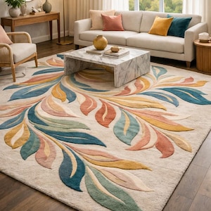 Hand Tufted Wool Rug, Modern Floral Abstract Rug, Handmade Carpet rug for Living room, Bedroom, Nursery, Entryway, Office Area rug 8x10 9x12