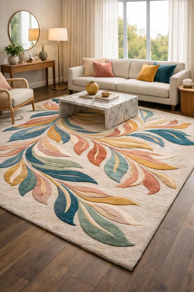 Hand Tufted Wool Rug, Modern Floral Abstract Rug, Handmade Carpet rug for Living room, Bedroom, Nursery, Entryway, Office Area rug 8x10 9x12