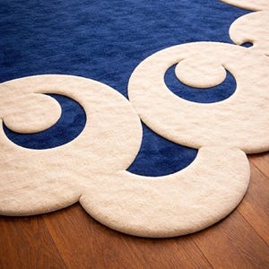 Handmade Royal Blue & Cream Irregular Rug - Large Area Modern Abstract Tufted Carpet for Living Room, Bedroom, Contemporary, 5x8, 8x10, 9x12