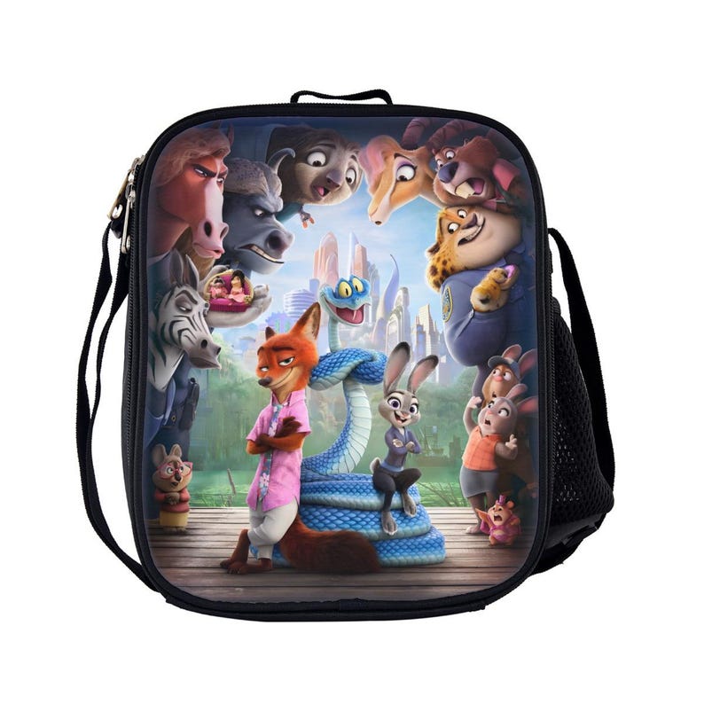 Conjunto de Mochila Zootopia 2 para Crianças | Mochila Escolar com Desenho de Animais, Lancheira e Estojo | Conjunto Leve em Tecido Oxford imagem 3