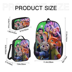 K-Pop Demon Hunters x Zootopia 2 Backpack Set | Kids Cartoon School Backpack Lunch Bag Pencil Case | Anime Animal Oxford Cloth Combo image 8