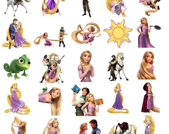 Verheddertes Mega PNG-Bundle, Rapunzel Clipart, Pascal PNG, Prinzessin Verhedderte Clipart-Set, Transparenter Hintergrund PNG, Sublimationsdesign