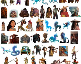 Raya und der letzte Drache Clipart PNG Bundle, Prinzessin Fantasy Digitaler Download, Drachen Charakter Sublimationsdesign, Kinder Printable Art Set
