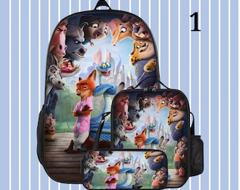 Zootopia 2 Backpack Set for Kids | Cartoon Animal School Backpack Lunch Bag Pencil Case | Lightweight Oxford Cloth Combo