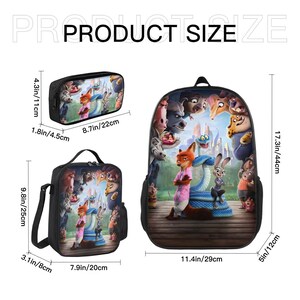 Conjunto de Mochila Zootopia 2 para Crianças | Mochila Escolar com Desenho de Animais, Lancheira e Estojo | Conjunto Leve em Tecido Oxford imagem 9