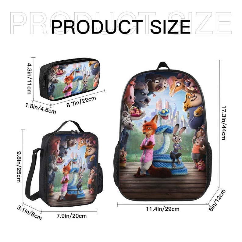Conjunto de Mochila Zootopia 2 para Crianças | Mochila Escolar com Desenho de Animais, Lancheira e Estojo | Conjunto Leve em Tecido Oxford imagem 9