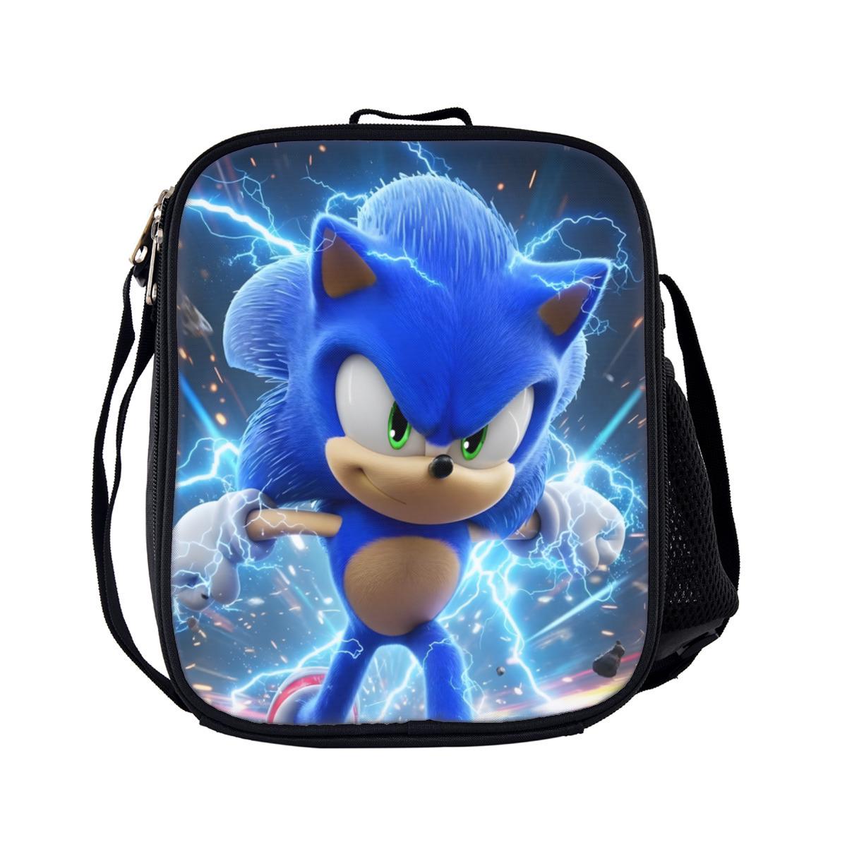 Discover Sonic Kids Backpack Set with Insulated Lunch Bag and Pencil Case, Cartoon School Bag Combo, Lightweight Oxford Cloth Boys Backpack